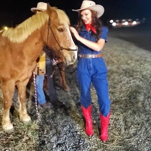 Cute blue Jean button down denim romper cowgirl western style fits size 0-2